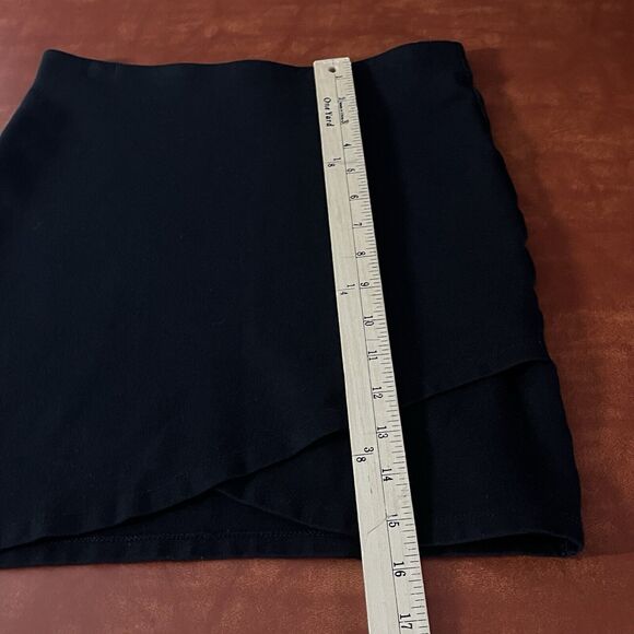 Talula Mini Skirt Size Small Black Faux Wrap Front Elastic Waist Stretch Pull On - Picture 8 of 9